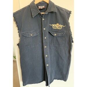 Easy Riders Southern Steel Biker Large Black Denim Vest Mechanic Grunge Y2K Goth